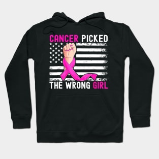 US Flag Cancer Picked The Wrong Girl Breast Cancer Awareness Hoodie